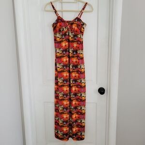 VTG City Triangles Maxi Dress Women MEDIUM Empire Babydoll Braid Hippie Y2K Boho